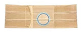 Beige ostomy belt with blue circular opening, medical support garment for stoma care