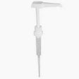 White plastic liquid dispenser pump for medical supply bottles on white background