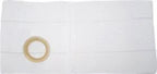white medical ostomy barrier pad with adhesive ring for stoma care on plain background