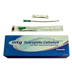 Mtg Hydrophilic Straight Tip Female Intermittent Catheter, 14 Fr, 6" Vinyl Catheter With Sterile Water Sachet And Handling Sleeve