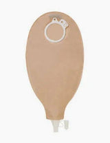 Beige medical ostomy bag with closure and drain for home healthcare use