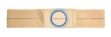 Beige ostomy belt with blue circular opening for medical stoma support