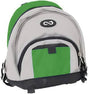 Gray and green backpack with front pocket, designed for carrying medical supplies