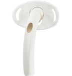 Disposable tracheostomy tube with neck flange on white background, medical supply