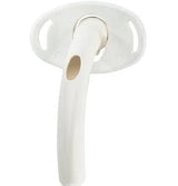 Disposable tracheostomy tube with neck flange on white background, medical supply
