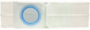 Ostomy wafer with adhesive barrier for medical stoma care, white with blue ring