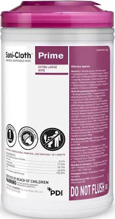 Sani-Cloth Prime container for extra large disinfectant wipes, medical cleaning supply