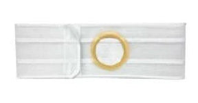 White ostomy belt with a round opening for medical support and ostomy care
