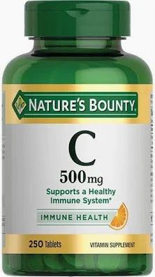 Vitamin C 500mg Nature's Bounty bottle, 250 tablets, for immune health support