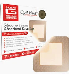 Silicone foam absorbent wound dressing and box, medical supplies for wound care.