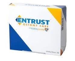 Entrust Ostomy Care Fortaguard medical supply box with blue and yellow design