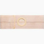 Elastic beige abdominal support belt with circular opening for ostomy or medical use