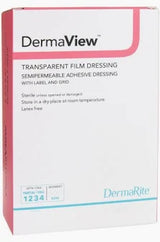 Box of DermaView transparent film dressing, semipermeable adhesive medical supply