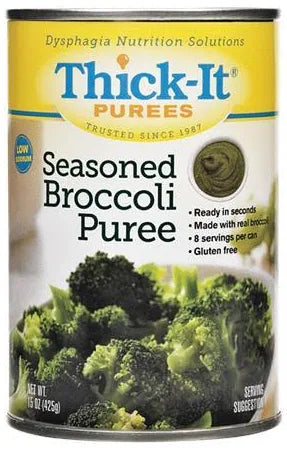 Thick-It Purees seasoned broccoli puree can for easy, gluten free dysphagia nutrition