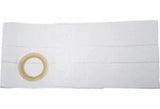 White ostomy barrier with adhesive ring for medical supply, isolated on white background.