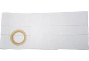 White ostomy barrier with adhesive ring for medical supply, isolated on white background.
