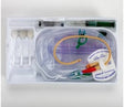 Medical supplies kit with syringe, swabs, tubing, and connectors in organized tray