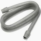 Flexible gray CPAP hose for respiratory medical equipment on white background