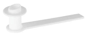 White plastic medical supply tool with a round base and elongated handle on white background