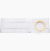 White ostomy belt with round beige opening for medical support