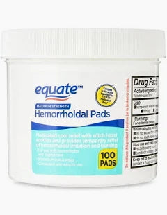 Equate maximum strength hemorrhoidal pads container, 100 count, for soothing relief