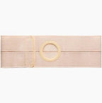 Elastic beige abdominal support belt with stoma opening for medical use