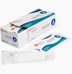 Sterile medical supplies in packaging, including individually sealed swabs and a supply box