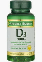 Vitamin D3 2000 IU supplement bottle for bone and immune health support