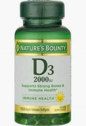 Vitamin D3 2000 IU supplement bottle for bone and immune health support