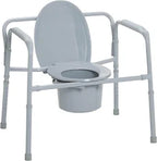 Adjustable medical commode chair with arms and removable pail for home care