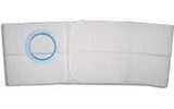 White ostomy support belt with circular blue opening for medical use