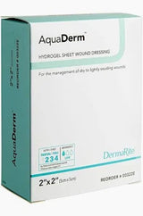 AquaDerm hydrogel sheet wound dressing box for dry to lightly exuding wounds, 2x2 inches