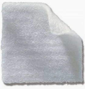 Sterile white medical gauze pad with a textured surface on white background