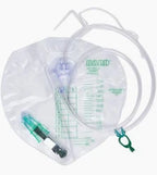 Sterile medical urine drainage bag with attached tubing for home healthcare use