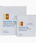 ZeniCOL Ag collagen dressings with silver, 4x4 and 2x2 inch, 10 pouch boxes