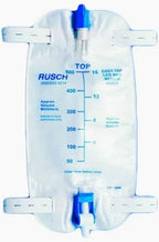 Leg drainage bag for medical use with measurement markings and blue valve