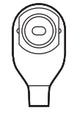 Line drawing of a medical ostomy bag with circular opening and closure, top view