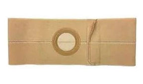Beige ostomy belt with circular opening for medical support and stoma care