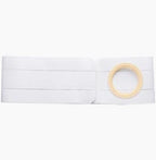 White elastic ostomy belt with circular opening for medical supply use
