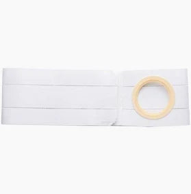 White elastic ostomy belt with circular opening for medical supply use