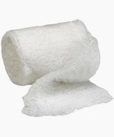 White medical gauze roll for wound care and bandaging on plain background