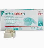 Tegaderm Alginate Ag wound dressing with box and unrolled medical dressing pad