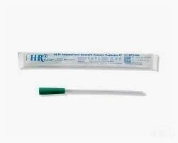 Sterile intermittent catheter with green tip and sealed packaging for home medical use