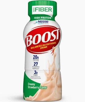 Boost balanced nutritional drink bottle creamy strawberry flavor with fiber, high protein