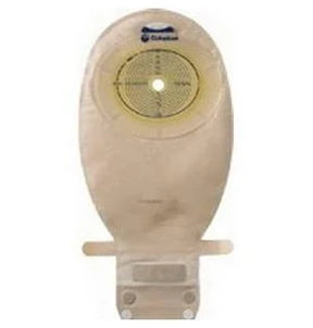 Transparent ostomy bag for medical use, with adhesive barrier and drainable closure