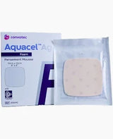 Aquacel Ag foam dressing for wounds in sealed packaging, with product box visible