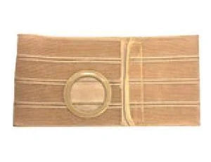Elastic beige ostomy support belt with adjustable closure and round stoma opening