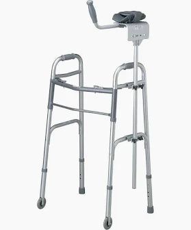 Adjustable medical walker with arm support and wheels for mobility assistance