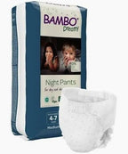 Bambo Dreamy night pants for children, medium size 4-7, packaged with one diaper shown