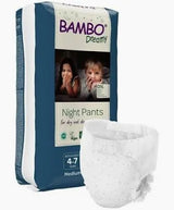 Bambo Dreamy night pants for children, medium size 4-7, packaged with one diaper shown